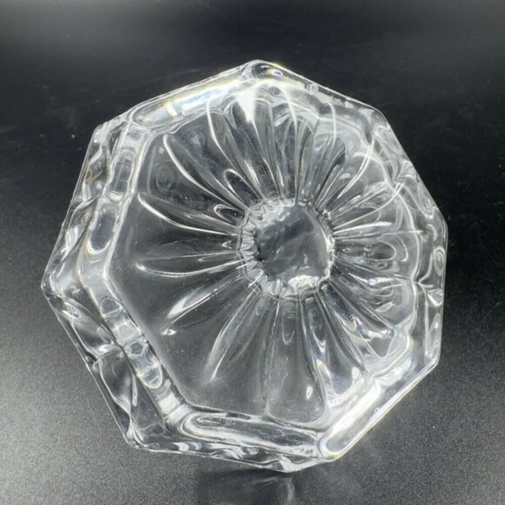 Vintage Bohemian Clear Crystal Glass Trinket Dish Ring Holder‎ Czech Glassware